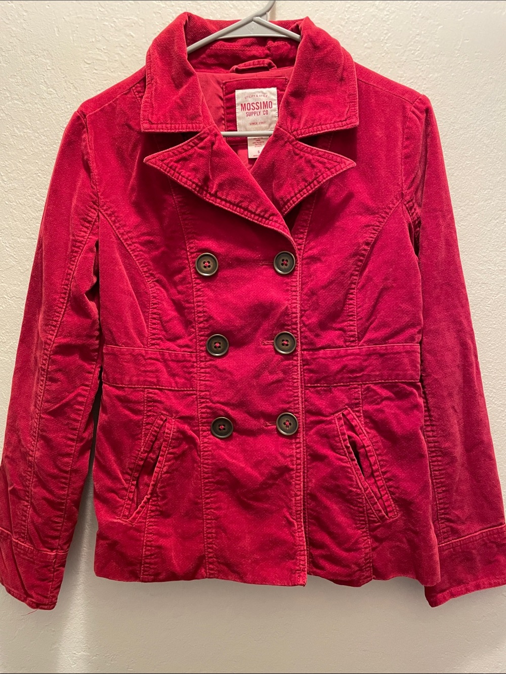 Mossimo Supply Co. Vibrant Red Double-Breasted Corduroy Pea Coat